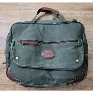 ORVIS Made in USA 2 in 1 Zip Away Canvas Bag Laptop Notebook Case Green Leather